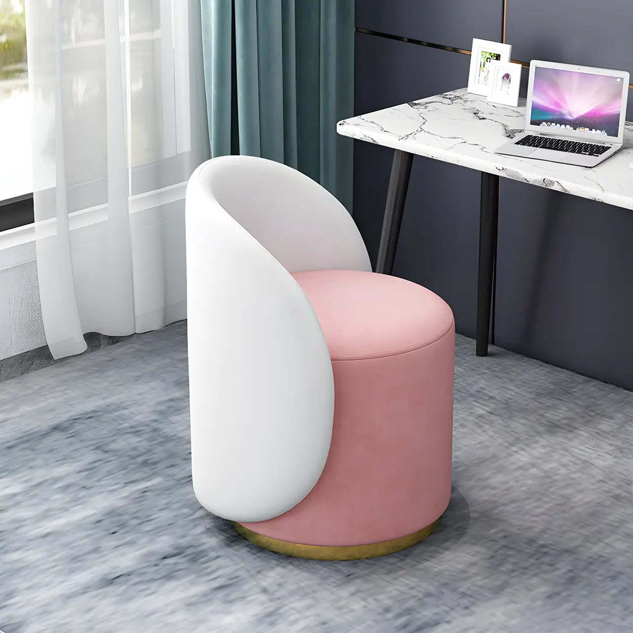 Orange-White Recessed-Arm Low-Back Barrel Vanity Stool