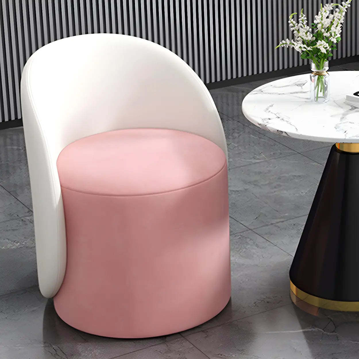 Leather barrel recessed-arm gray office chairs, Lighom — Fixed / Pink & White