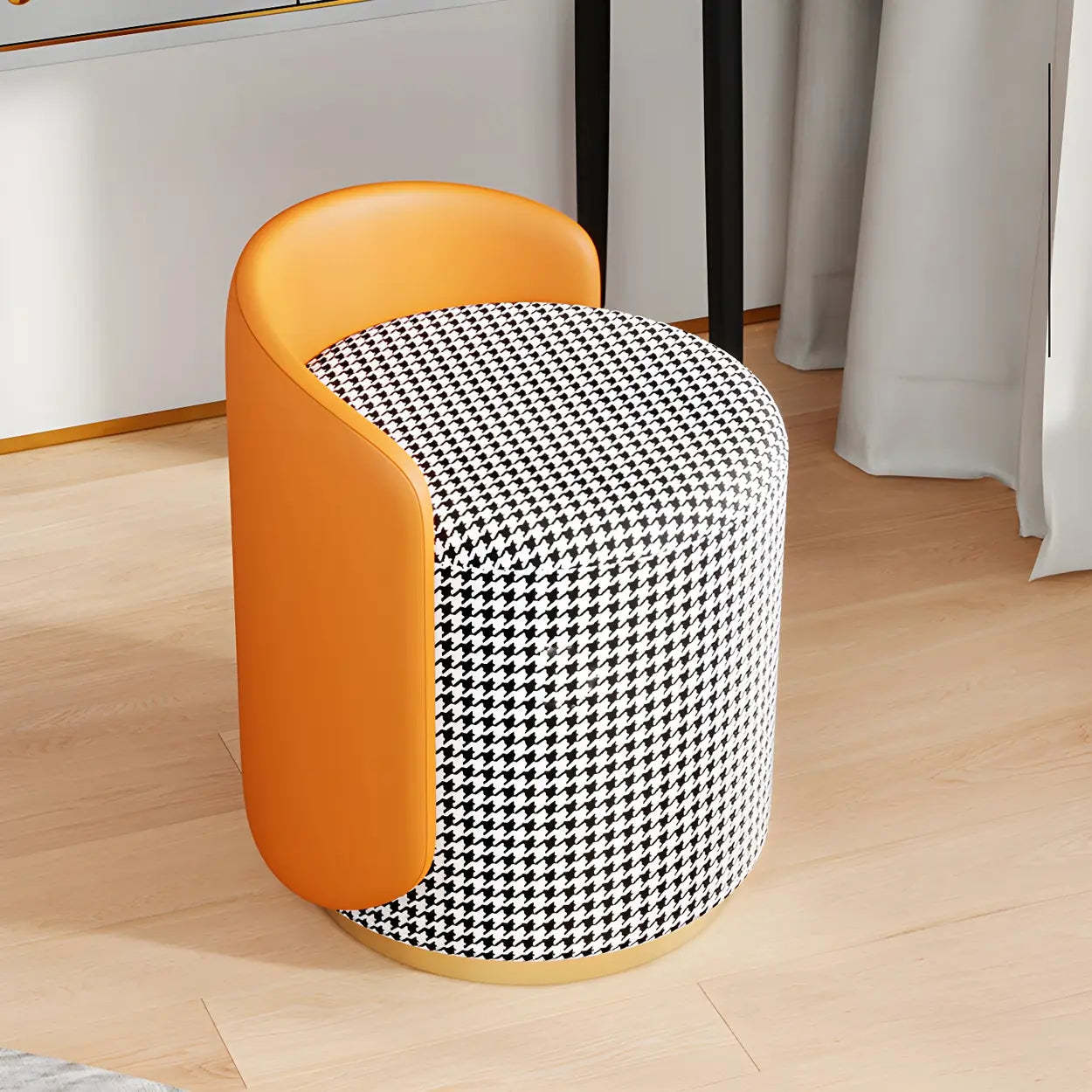 Orange-White Recessed-Arm Low-Back Barrel Vanity Stool — Orange/ Yellow / Fixed