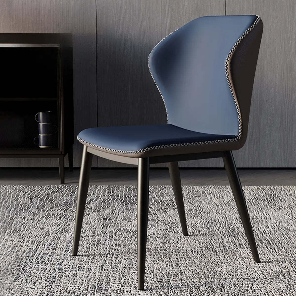 Leather faux wingback blue dining chairs & benches, Lighom