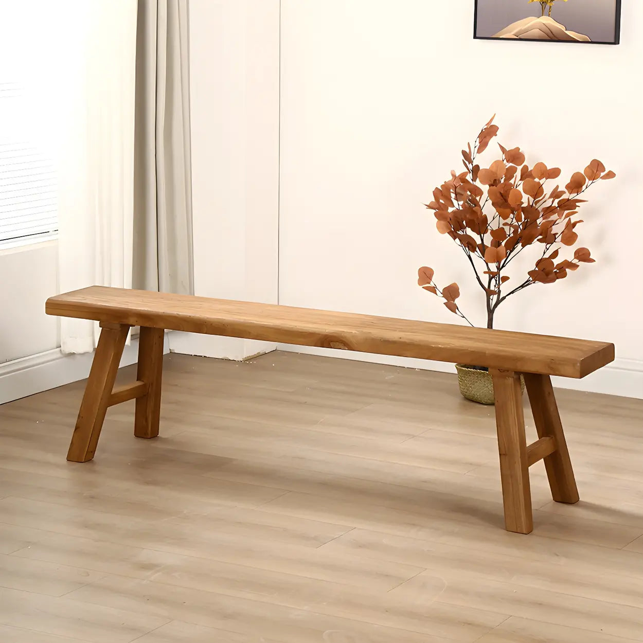 Oriental Natural Wood Entryway Bench