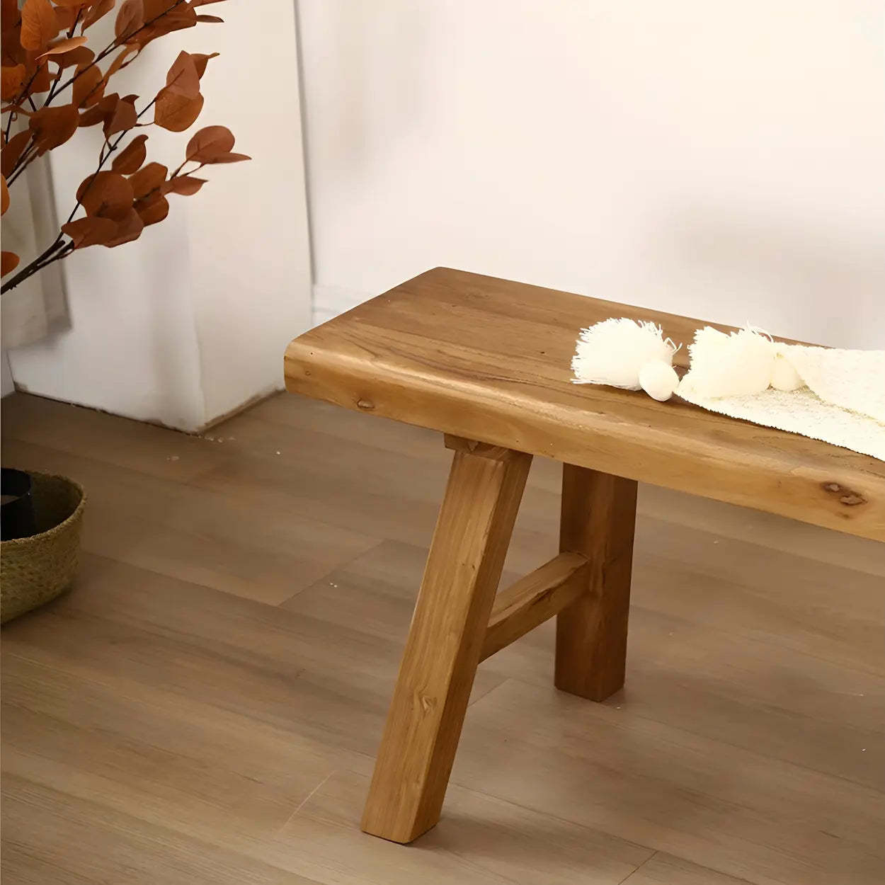 Oriental Natural Wood Entryway Bench