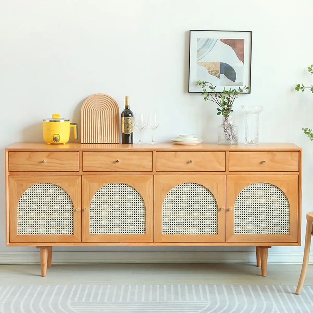 Oriental Wood Rattan Natural Large Sideboard