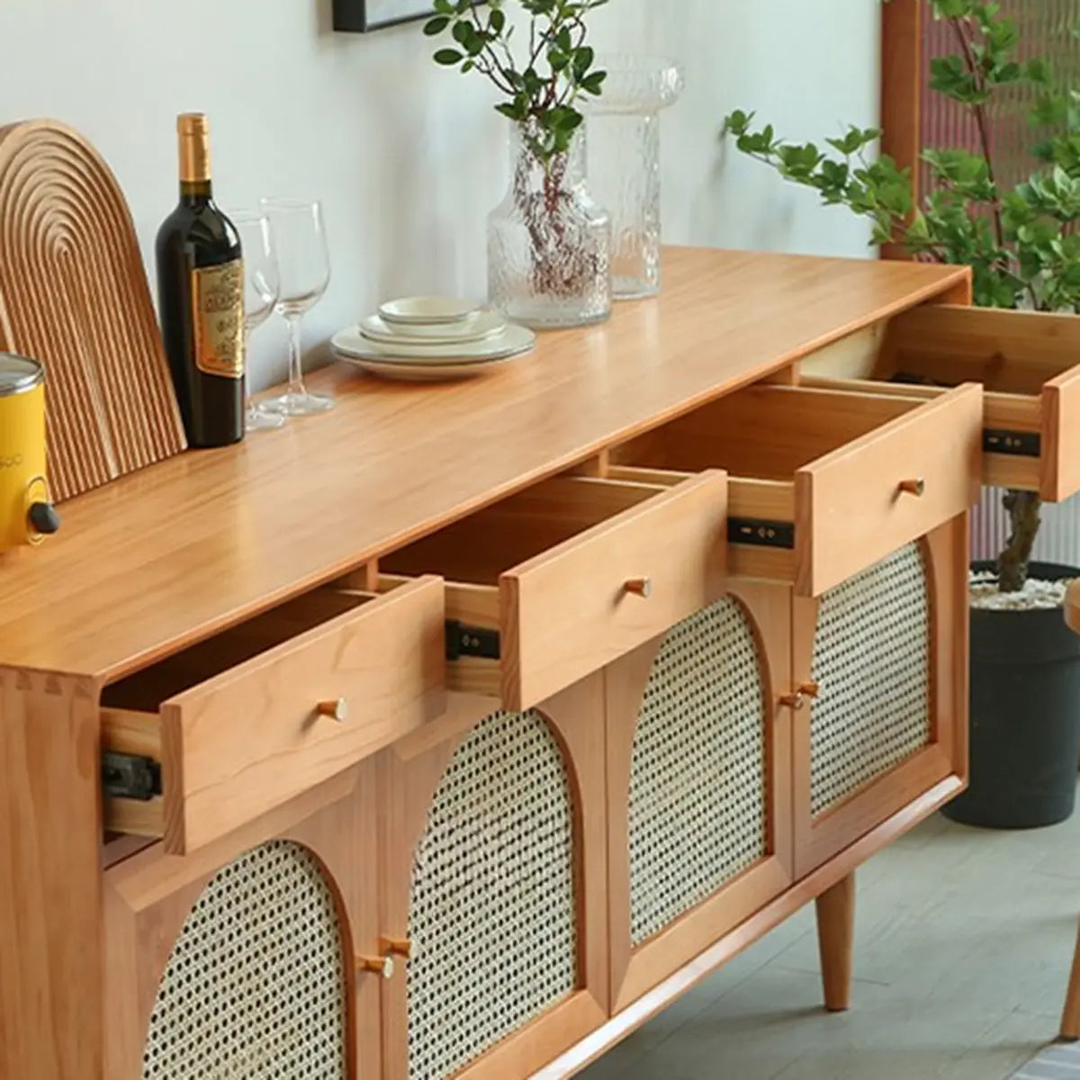 Oriental Wood Rattan Natural Large Sideboard