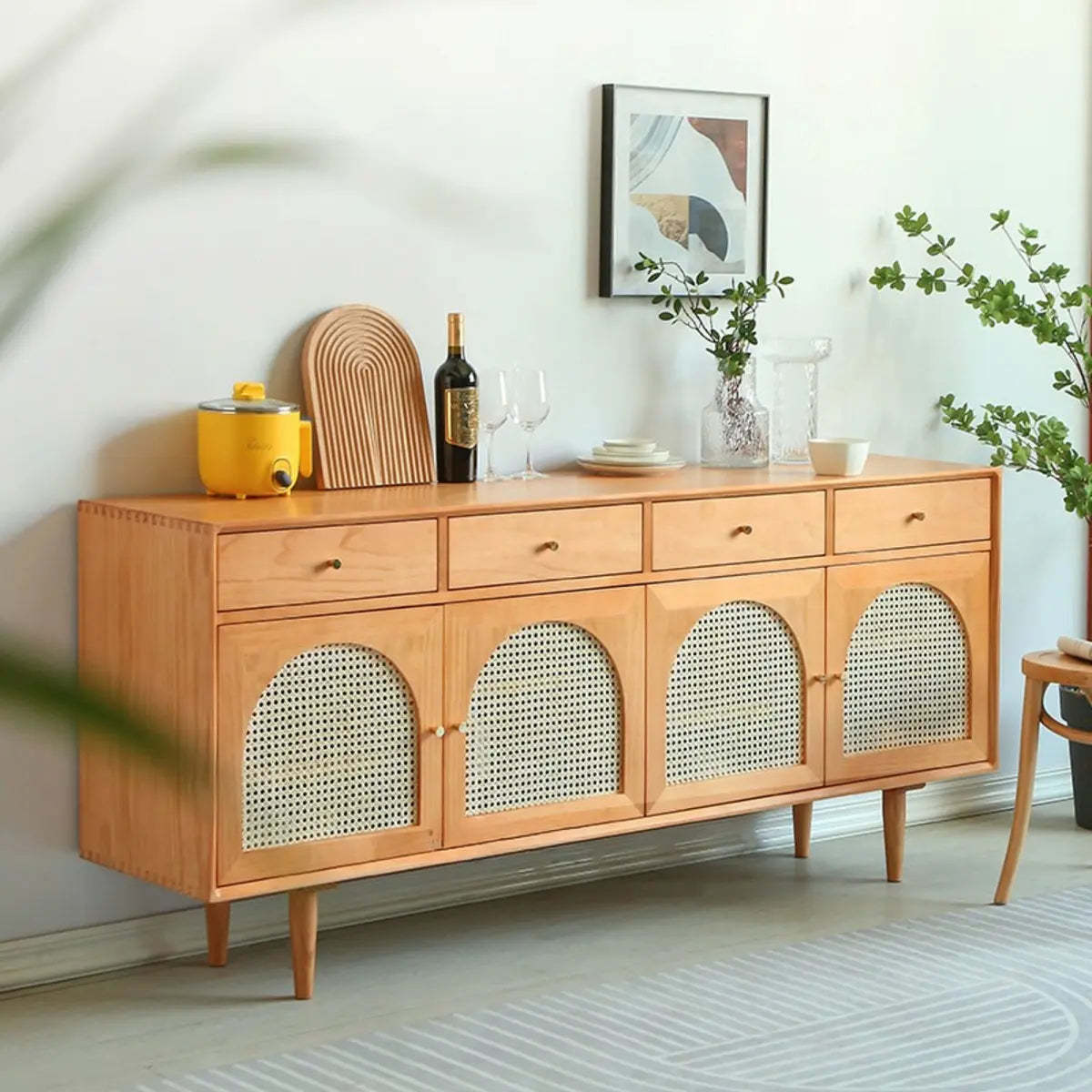 Oriental Wood Rattan Natural Large Sideboard