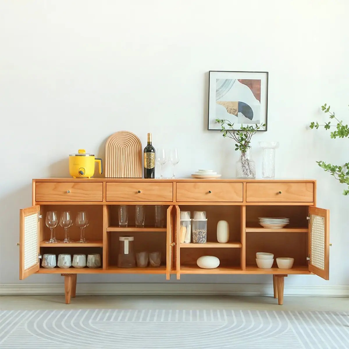 Oriental Wood Rattan Natural Large Sideboard