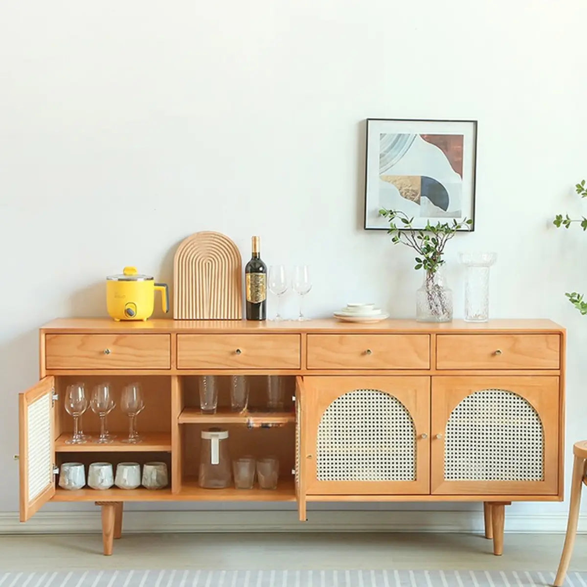 Oriental Wood Rattan Natural Large Sideboard