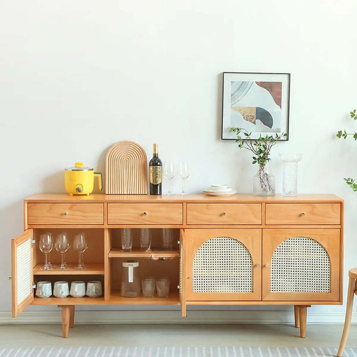 Oriental Wood Rattan Natural Large Sideboard