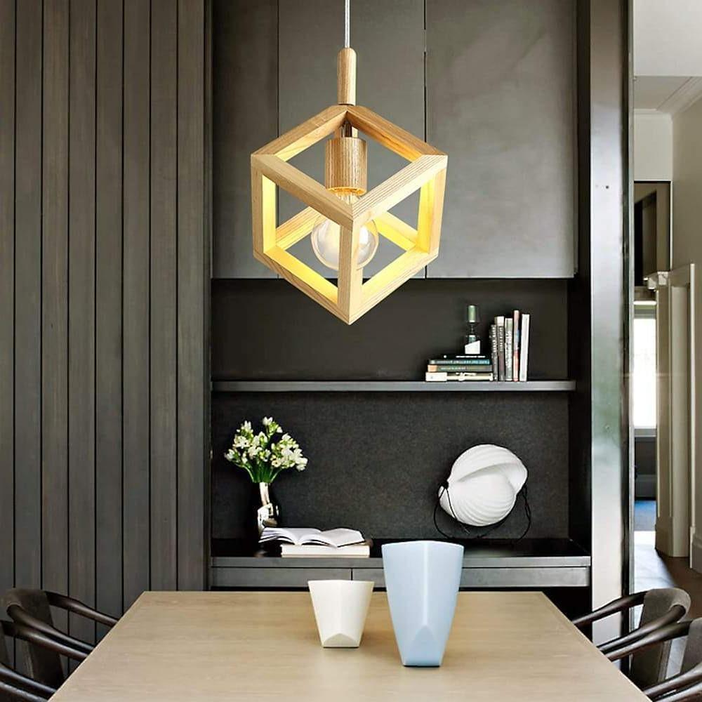 Modern Wood Square LED Island Hanging Pendant Light