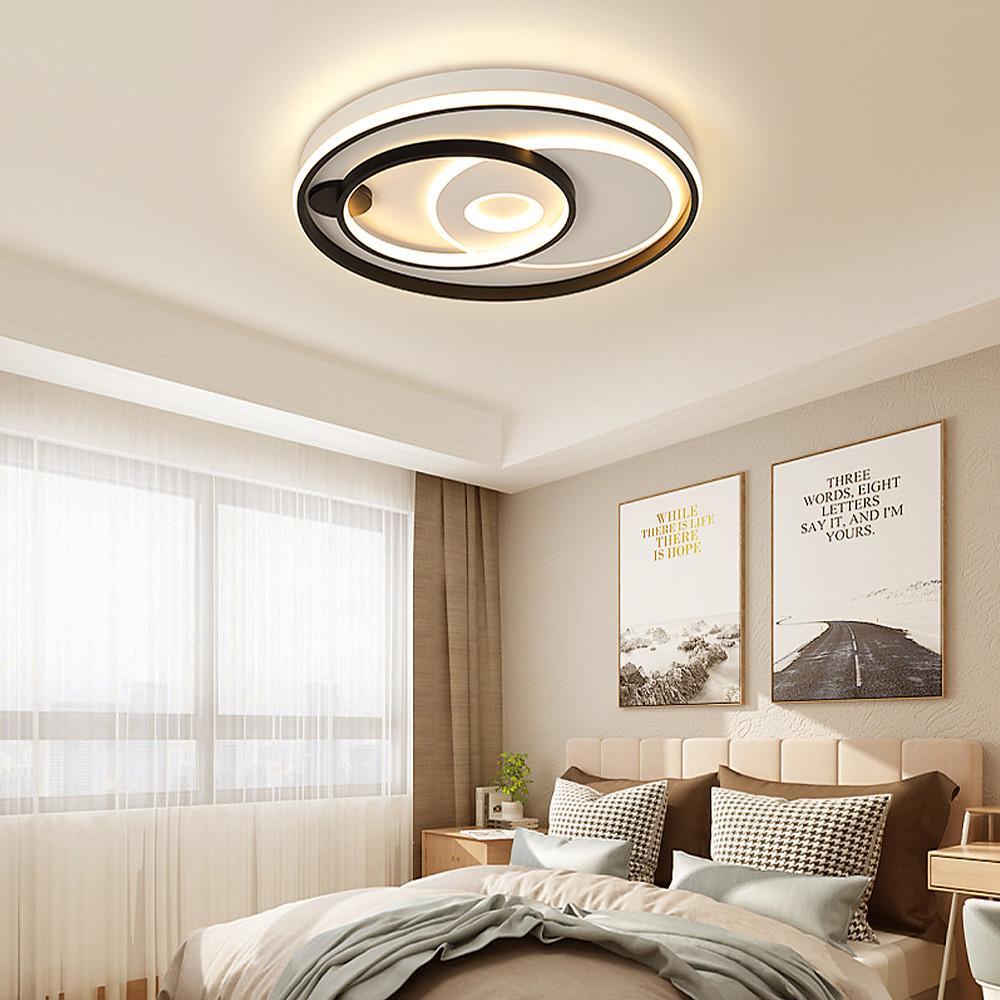 Minimalist 3-circle wood flush mount lighting in synthetic — Cool White (6000K)