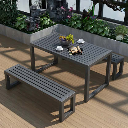 Black Waterproof Metal Rectangular Outdoor Coffee Table — Black / Table Only