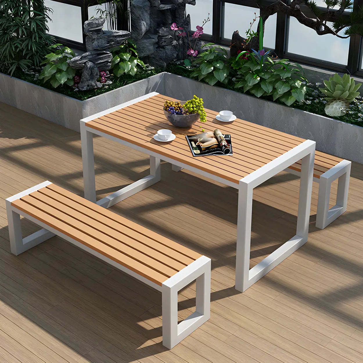 Black Waterproof Metal Rectangular Outdoor Coffee Table