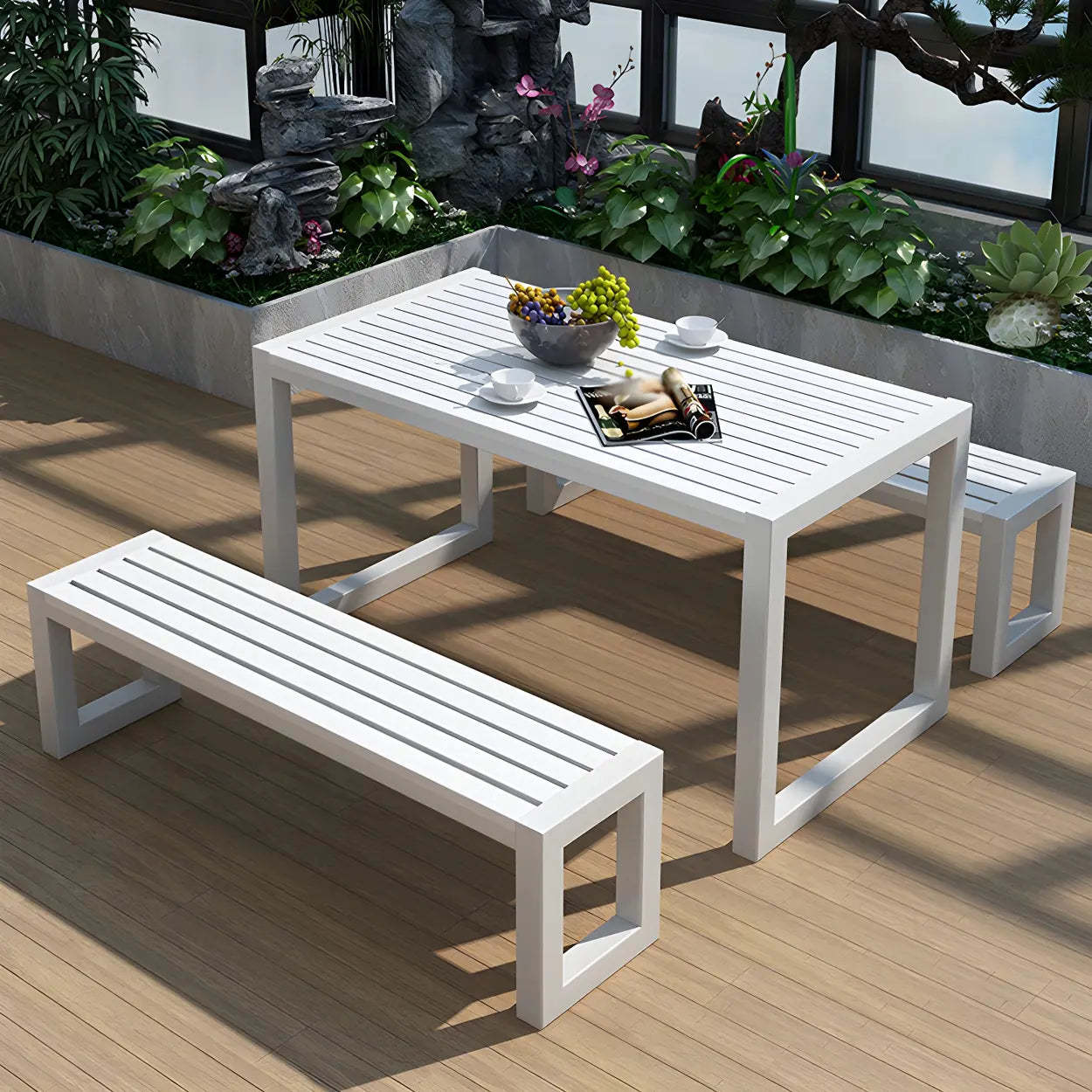 Black Waterproof Metal Rectangular Outdoor Coffee Table