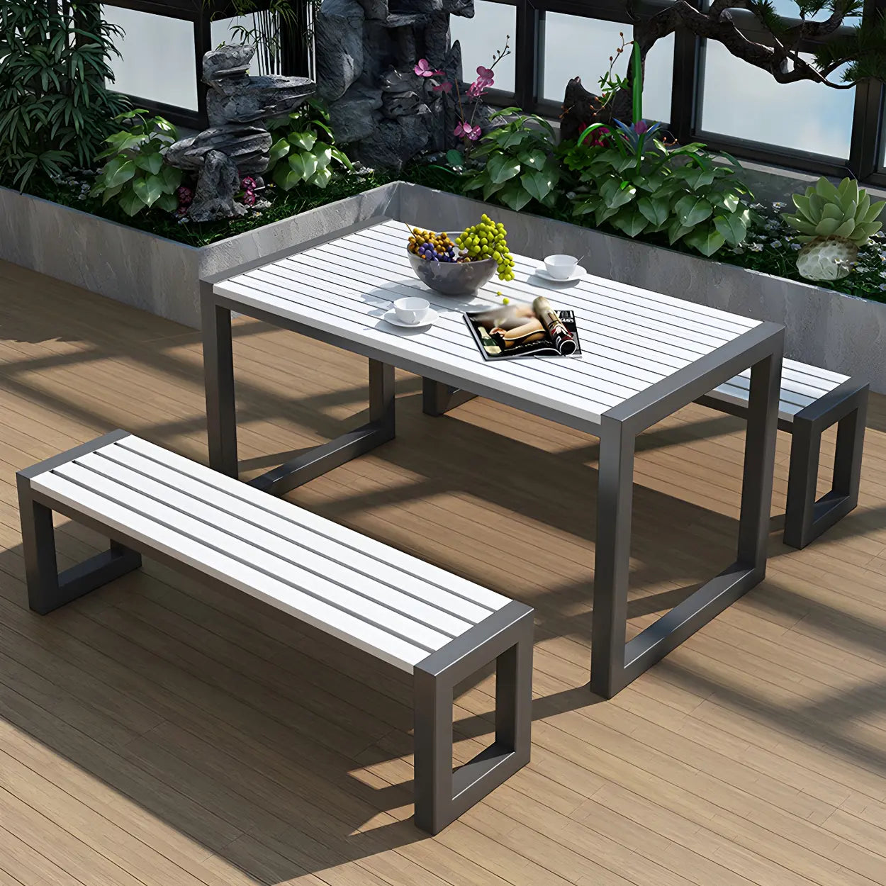 Black Waterproof Metal Rectangular Outdoor Coffee Table