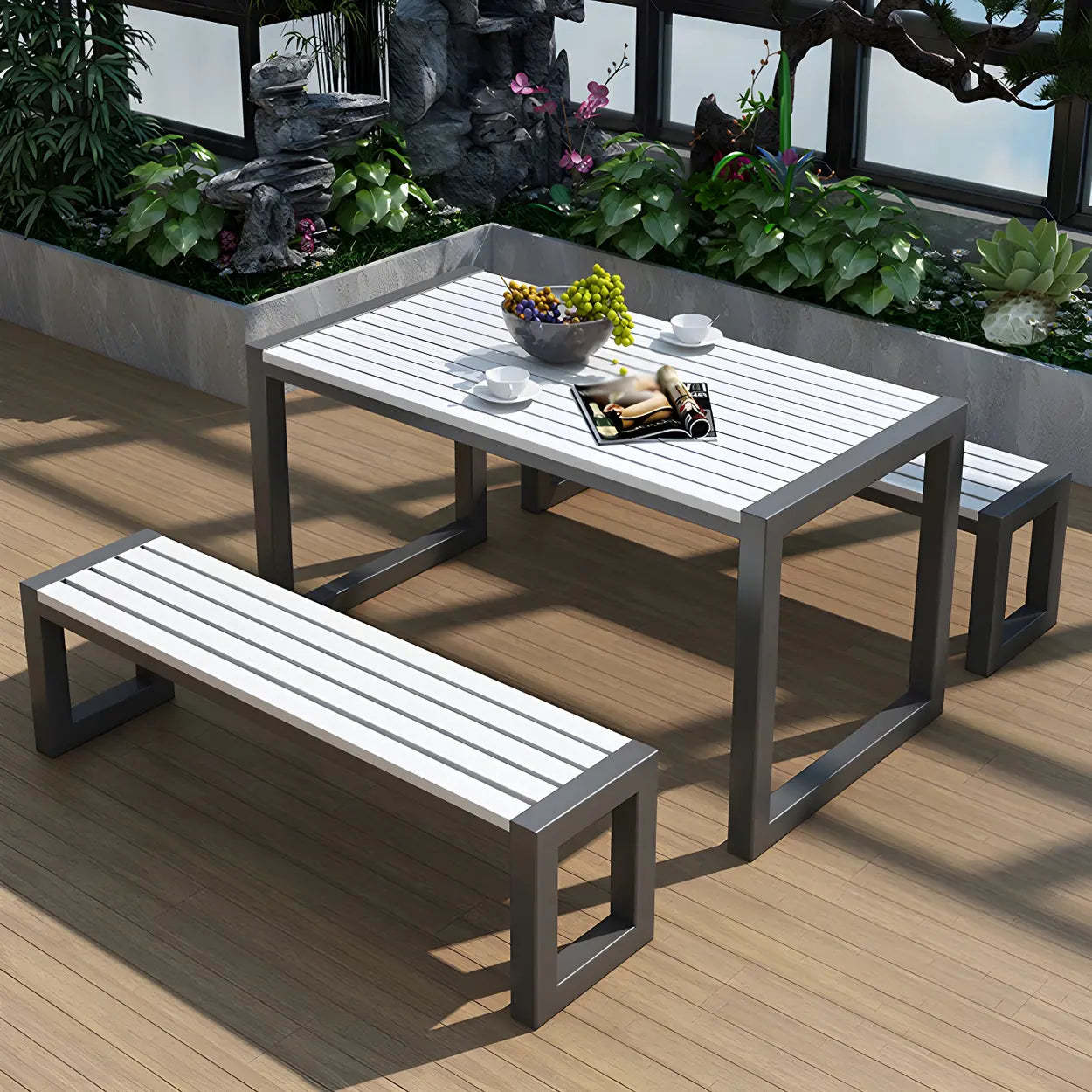 Black Waterproof Metal Rectangular Outdoor Coffee Table