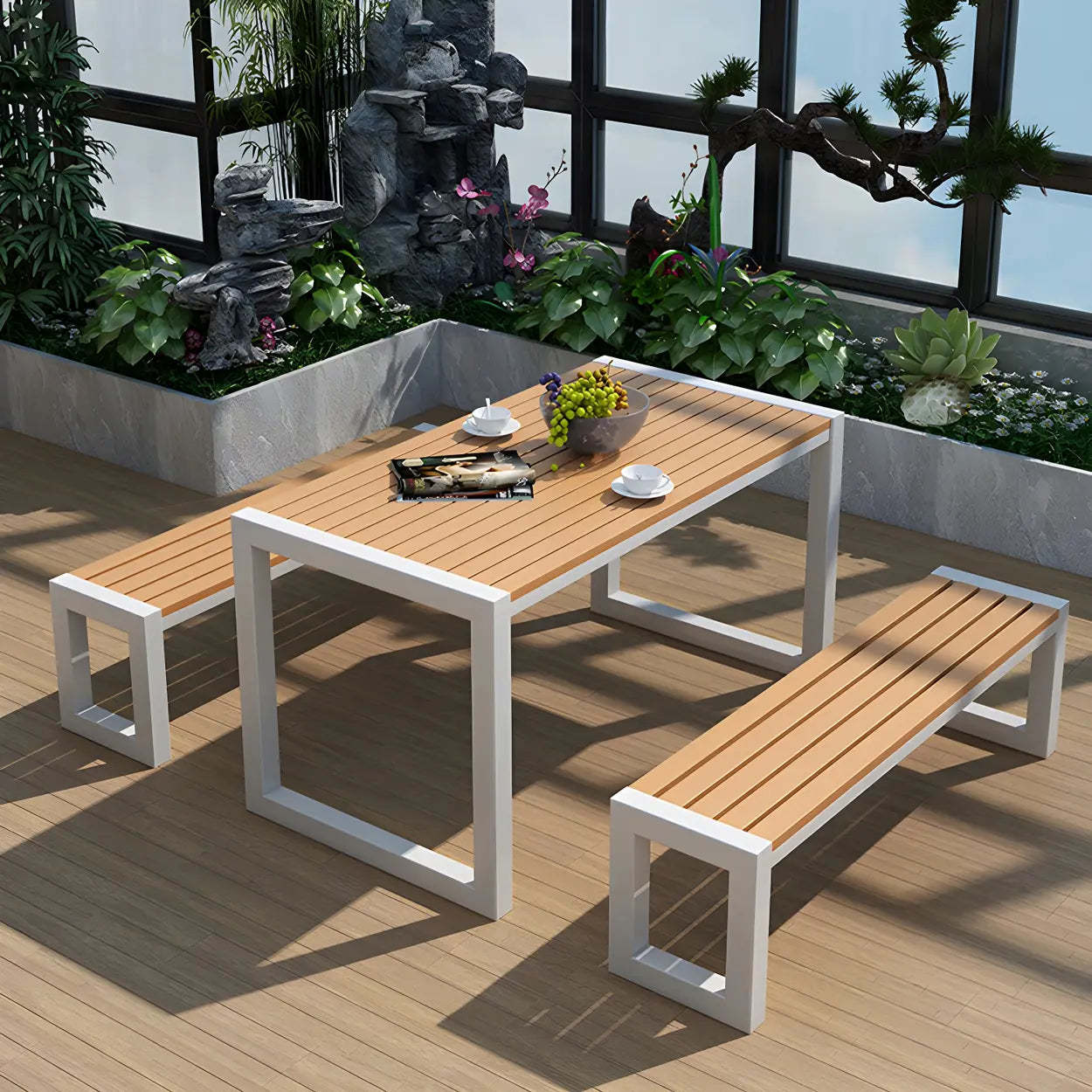 Black Waterproof Metal Rectangular Outdoor Coffee Table