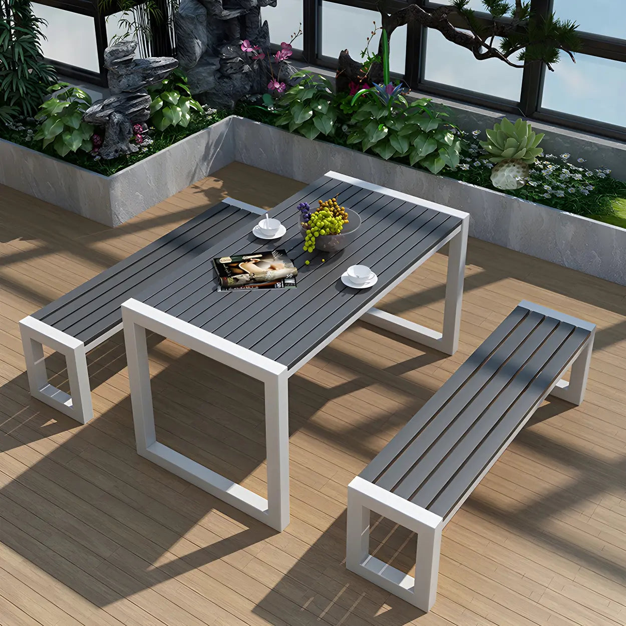 Black Waterproof Metal Rectangular Outdoor Coffee Table