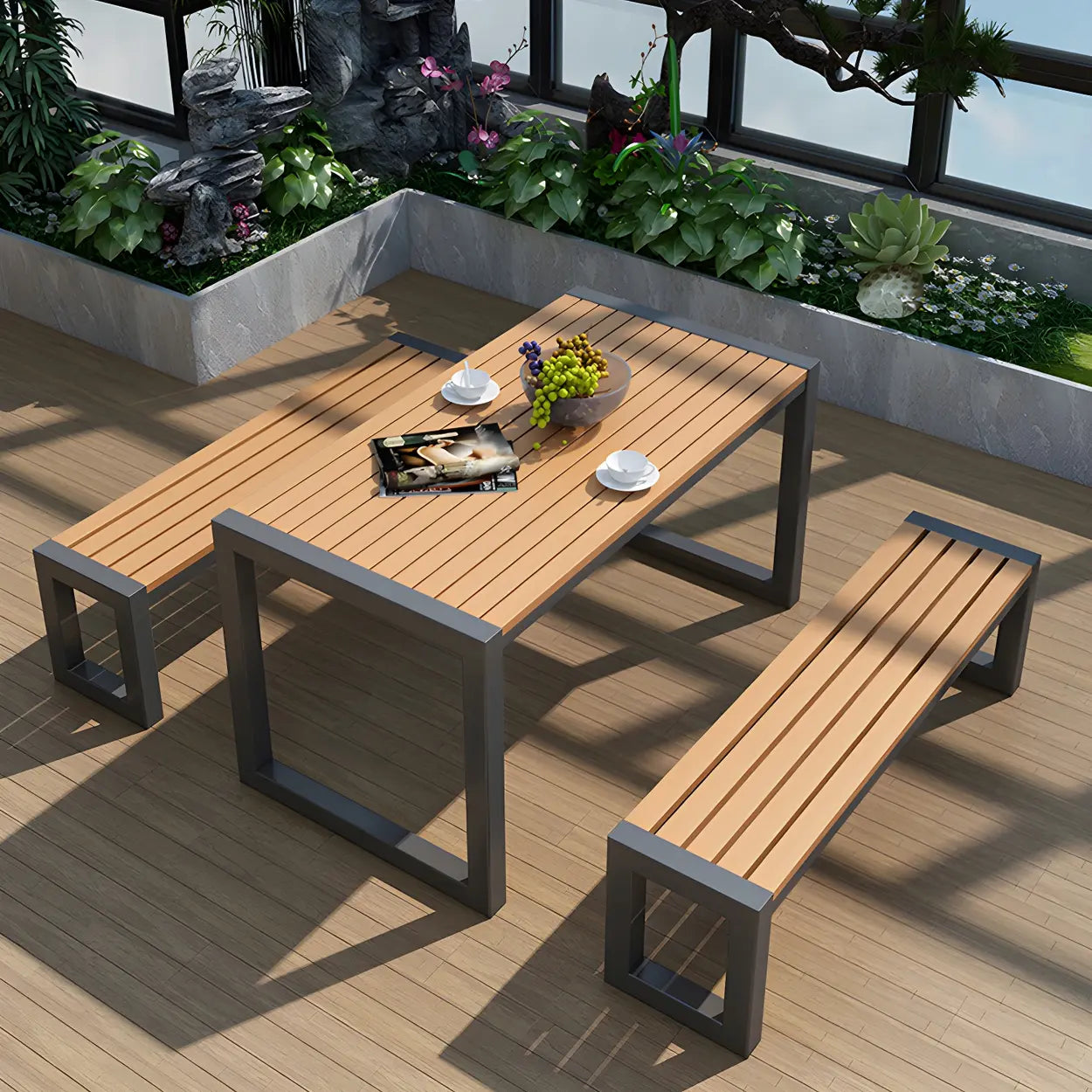 Black Waterproof Metal Rectangular Outdoor Coffee Table