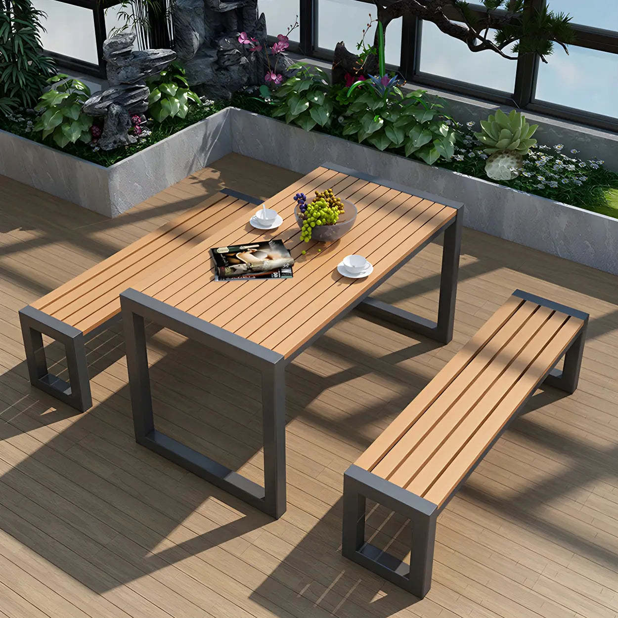 Black Waterproof Metal Rectangular Outdoor Coffee Table