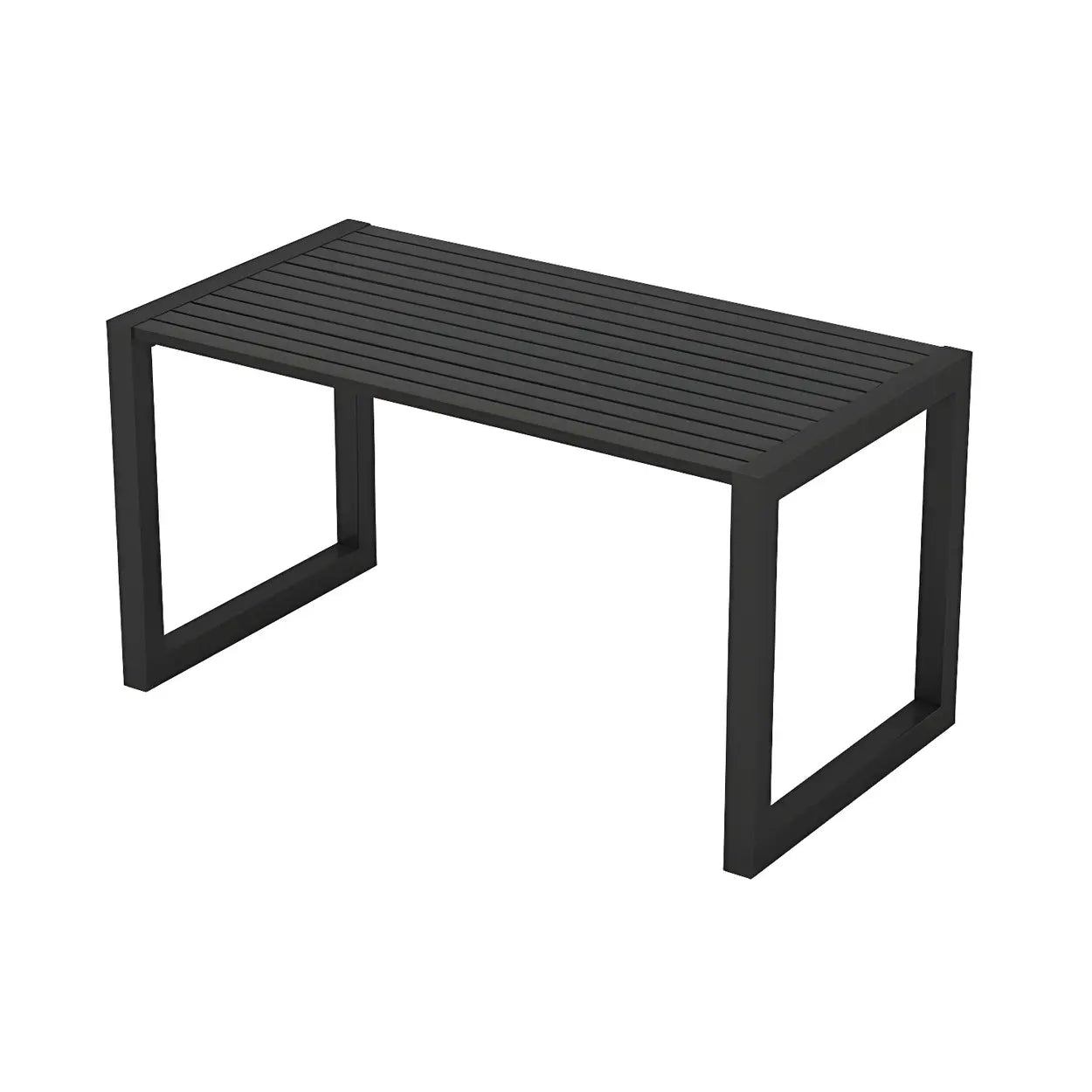Black Waterproof Metal Rectangular Outdoor Coffee Table — Black and White / Table Only