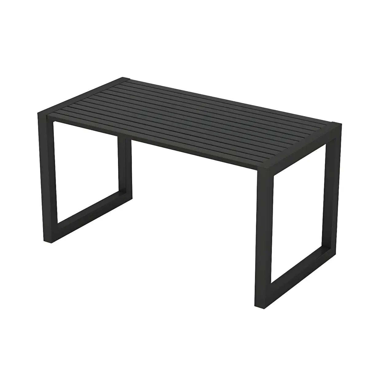 Black Waterproof Metal Rectangular Outdoor Coffee Table — Black and White / Table Only
