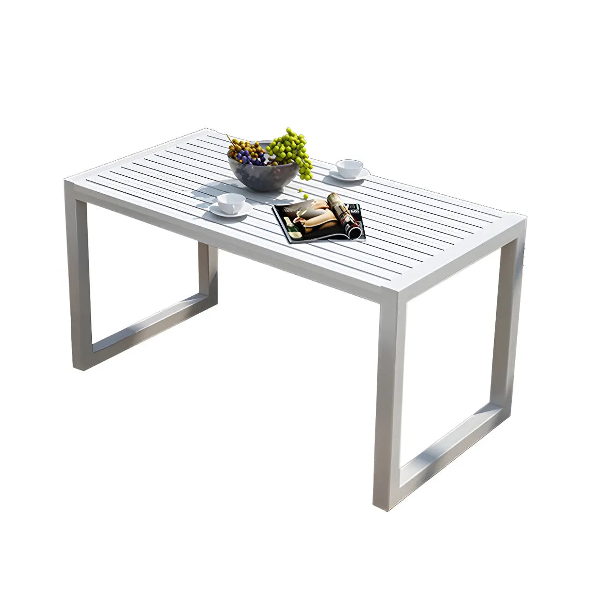 Black Waterproof Metal Rectangular Outdoor Coffee Table — White-Black / Table Only