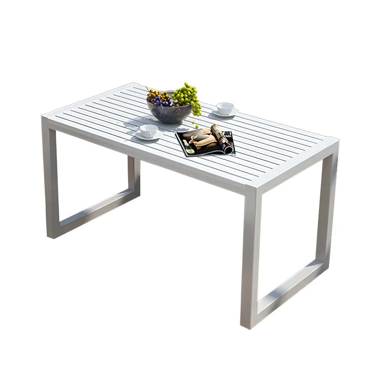 Black Waterproof Metal Rectangular Outdoor Coffee Table — White-Black / Table Only