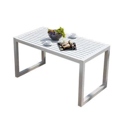 Black Waterproof Metal Rectangular Outdoor Coffee Table — White-Black / Table Only