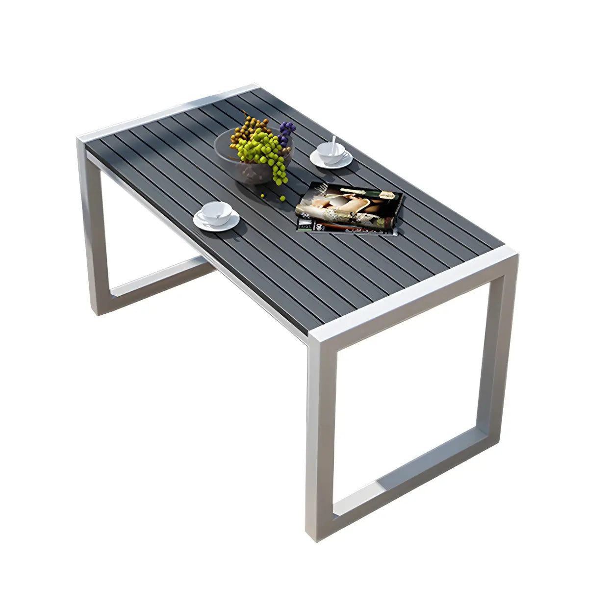 Black Waterproof Metal Rectangular Outdoor Coffee Table — Wood-Black / Table Only