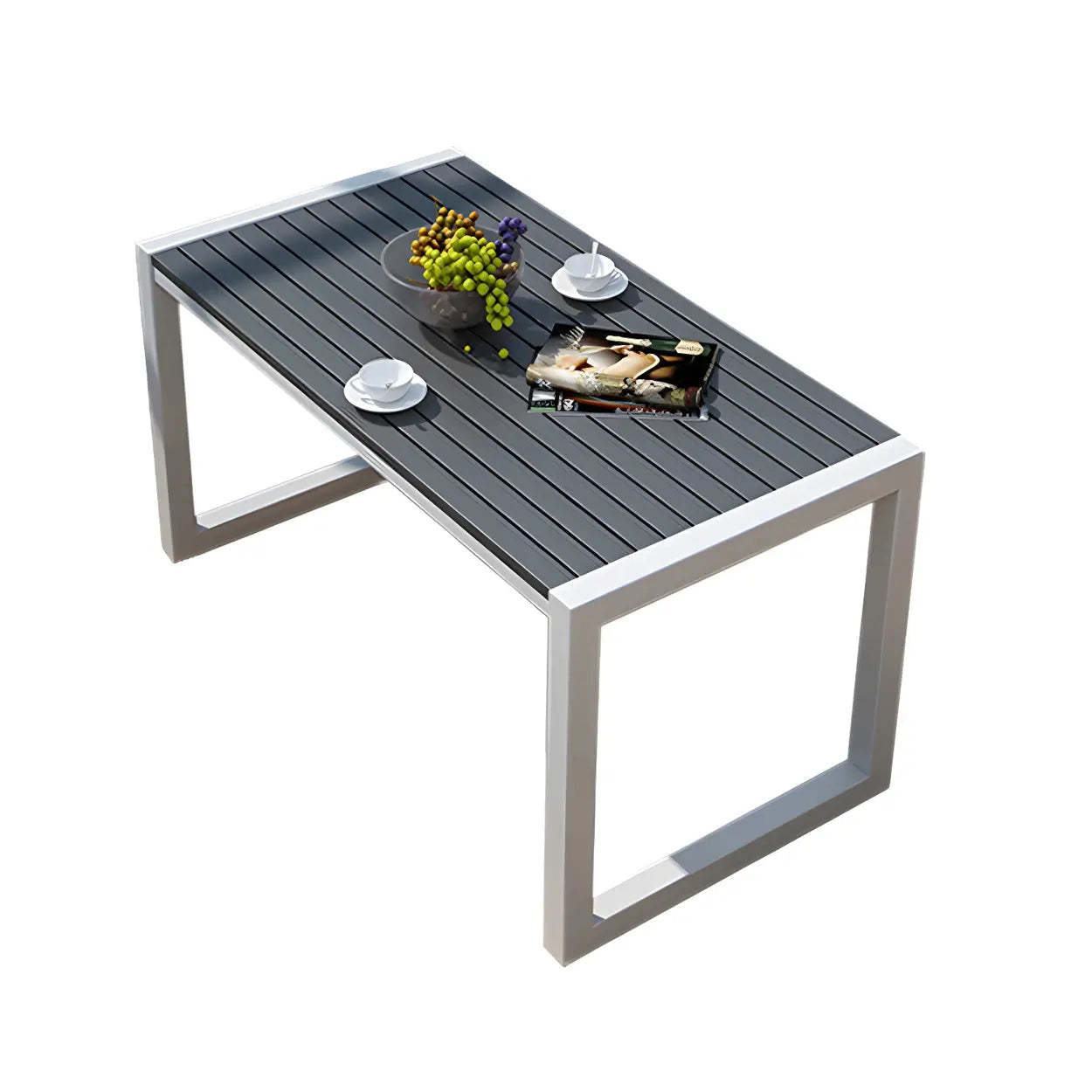 Black Waterproof Metal Rectangular Outdoor Coffee Table — Wood-Black / Table Only