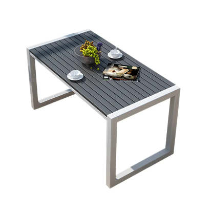 Black Waterproof Metal Rectangular Outdoor Coffee Table — Wood-Black / Table Only