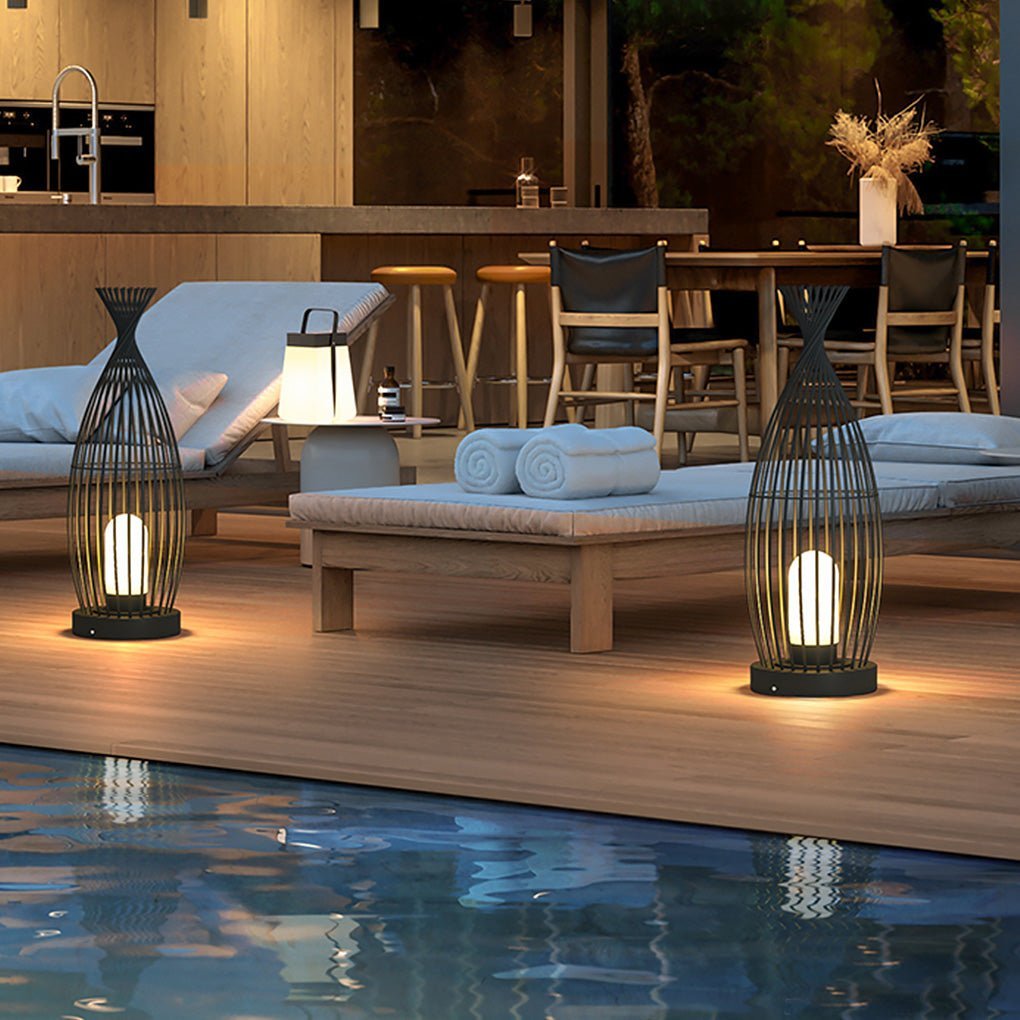 Industrial Courtyard Waterproof Caged LED Floor Lamp-Lighom