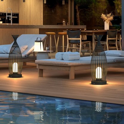 Industrial Courtyard Waterproof Caged LED Floor Lamp-Lighom