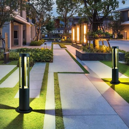 Modern Radiance Four-Emitting Black Outdoor LED Pathway Light-Lighom