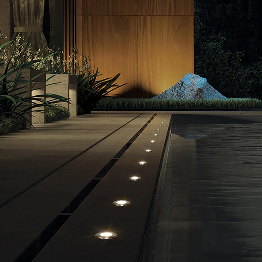 Poolside Deck Waterproof LED Chrome Recessed Well Step Lights Garden Lawn Inset Lighting-Lighom