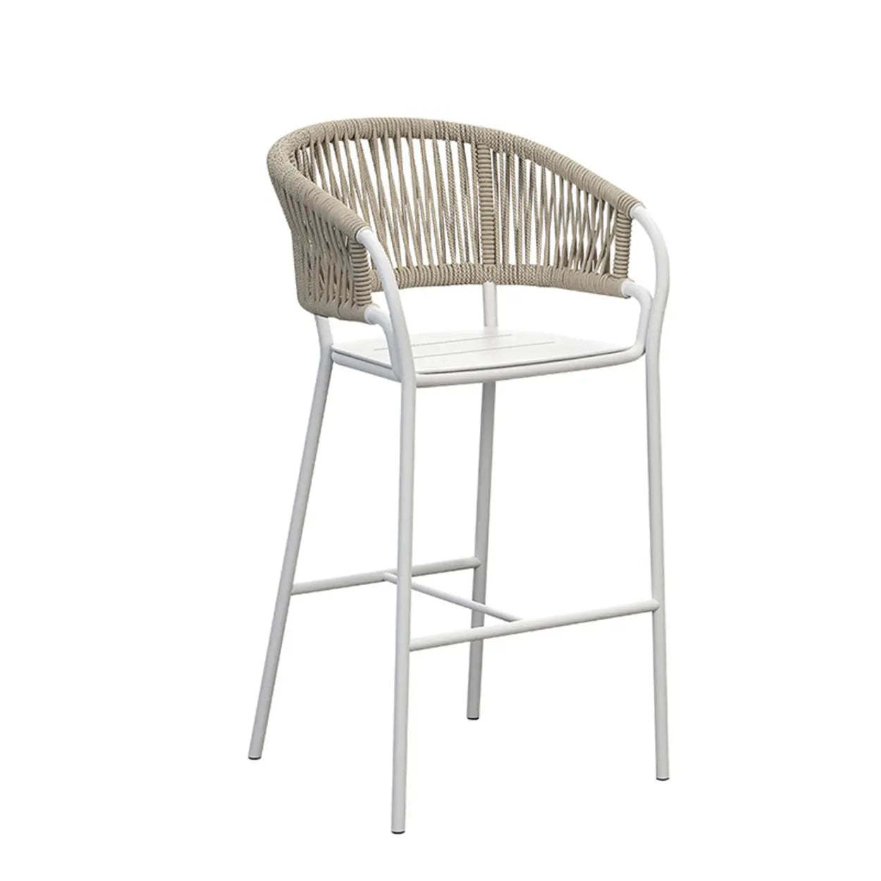 Outdoor Rattan Faux Leather Bucket Bar Stool with Arms — Rope / Black