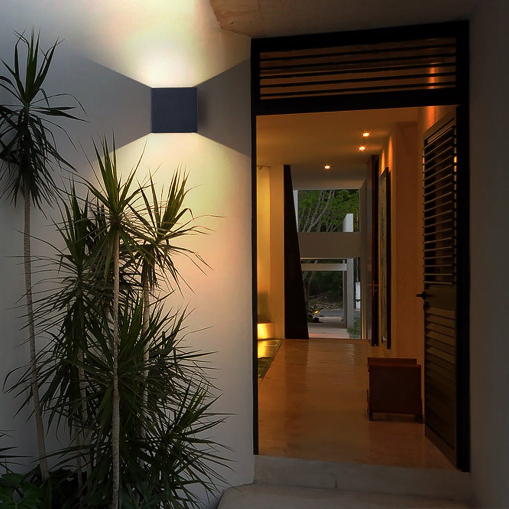 Metal and glass detail of Lighom Industrial wall light, black - side view