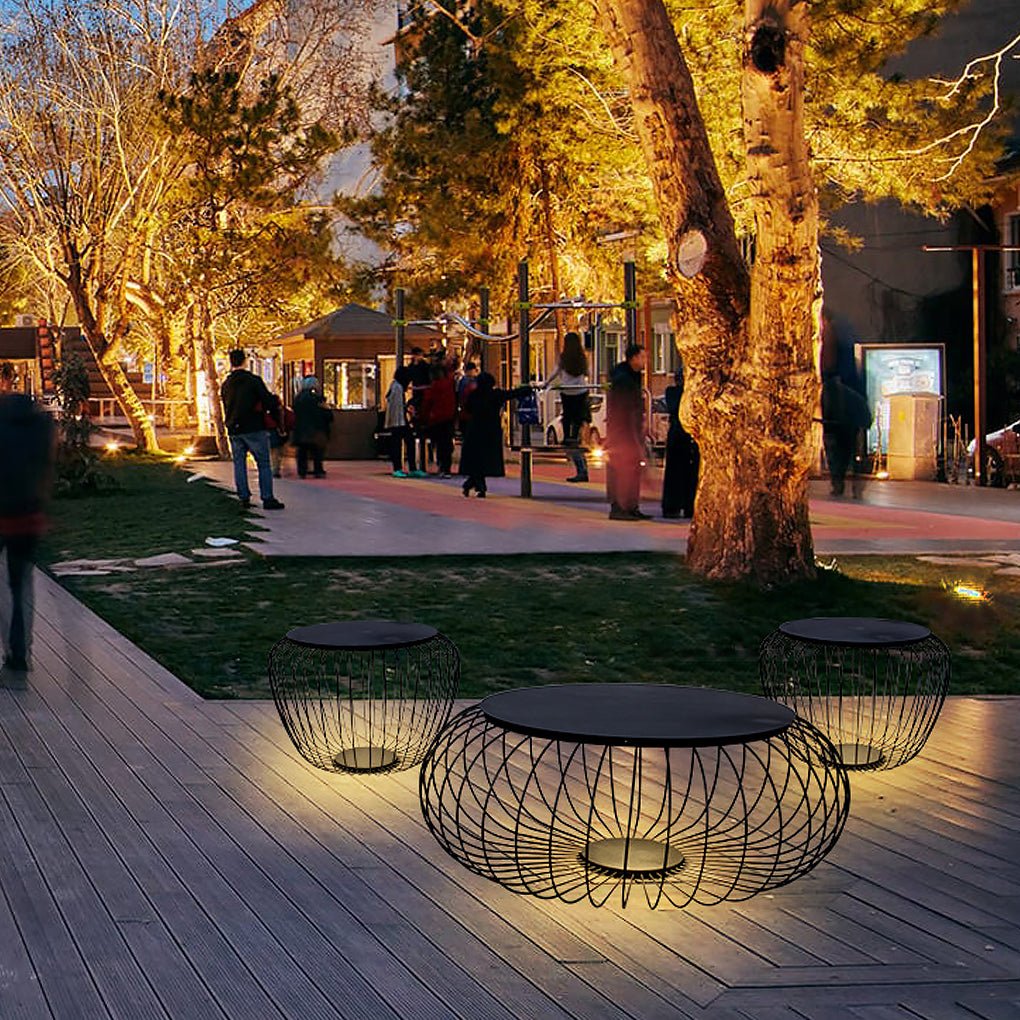 Outdoor Waterproof Cage Shape Stool Table Lamp LED Landscape Lighting Courtyard Lamp-Lighom