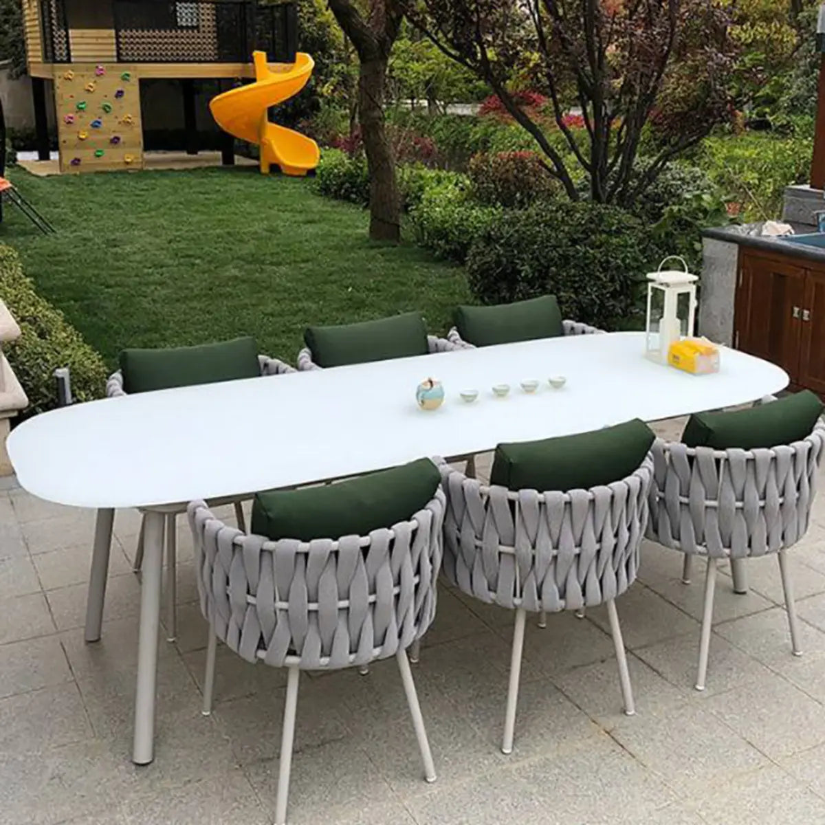 White Waterproof Stone Oval Outdoor Coffee Table