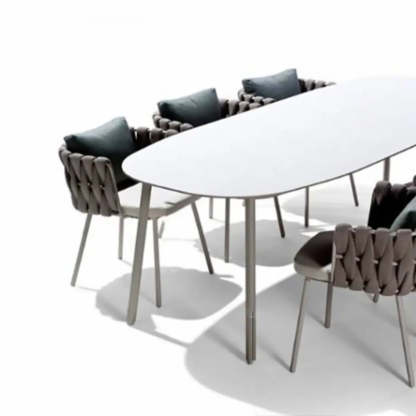 White Waterproof Stone Oval Outdoor Coffee Table