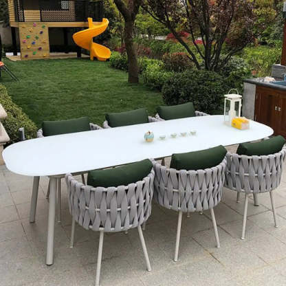 White Waterproof Stone Oval Outdoor Coffee Table — Black / Table Only
