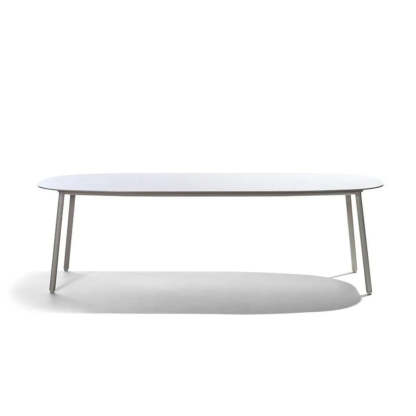 White Waterproof Stone Oval Outdoor Coffee Table — White / Table Only