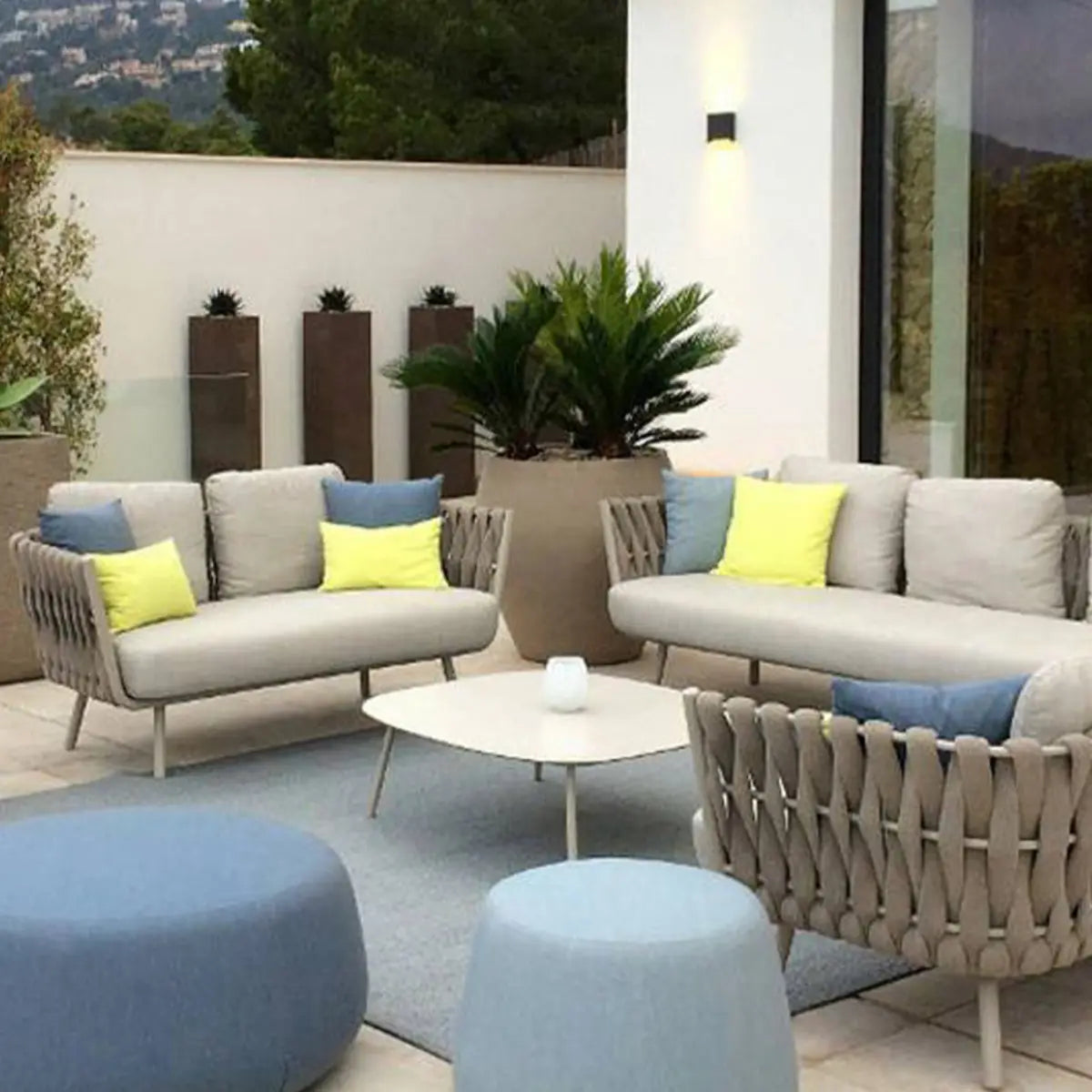 White Waterproof Stone Oval Outdoor Coffee Table — Black / Table Only