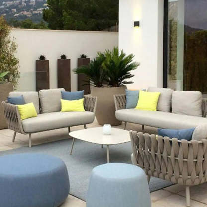 White Waterproof Stone Oval Outdoor Coffee Table — Black / Table Only