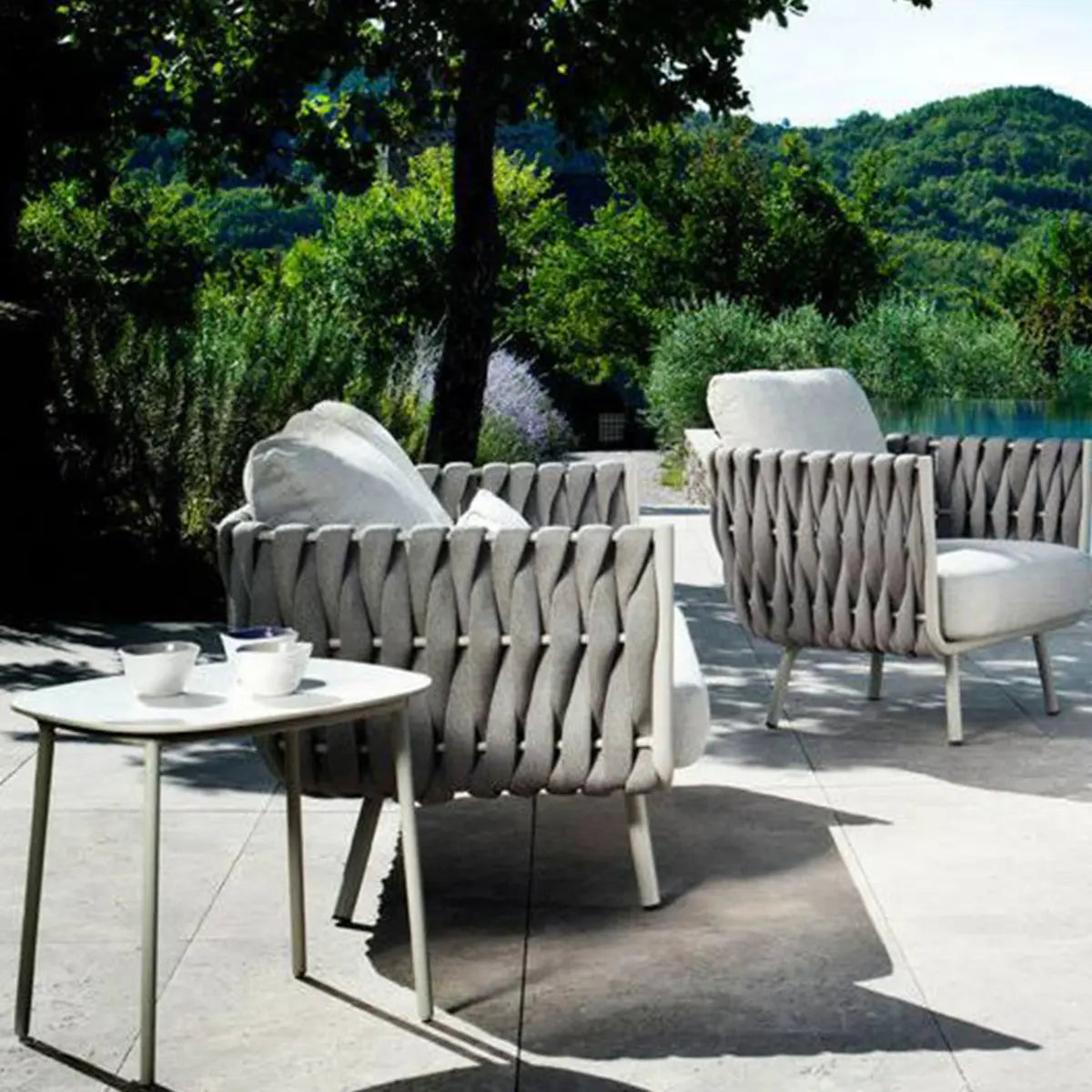 White Waterproof Stone Oval Outdoor Coffee Table