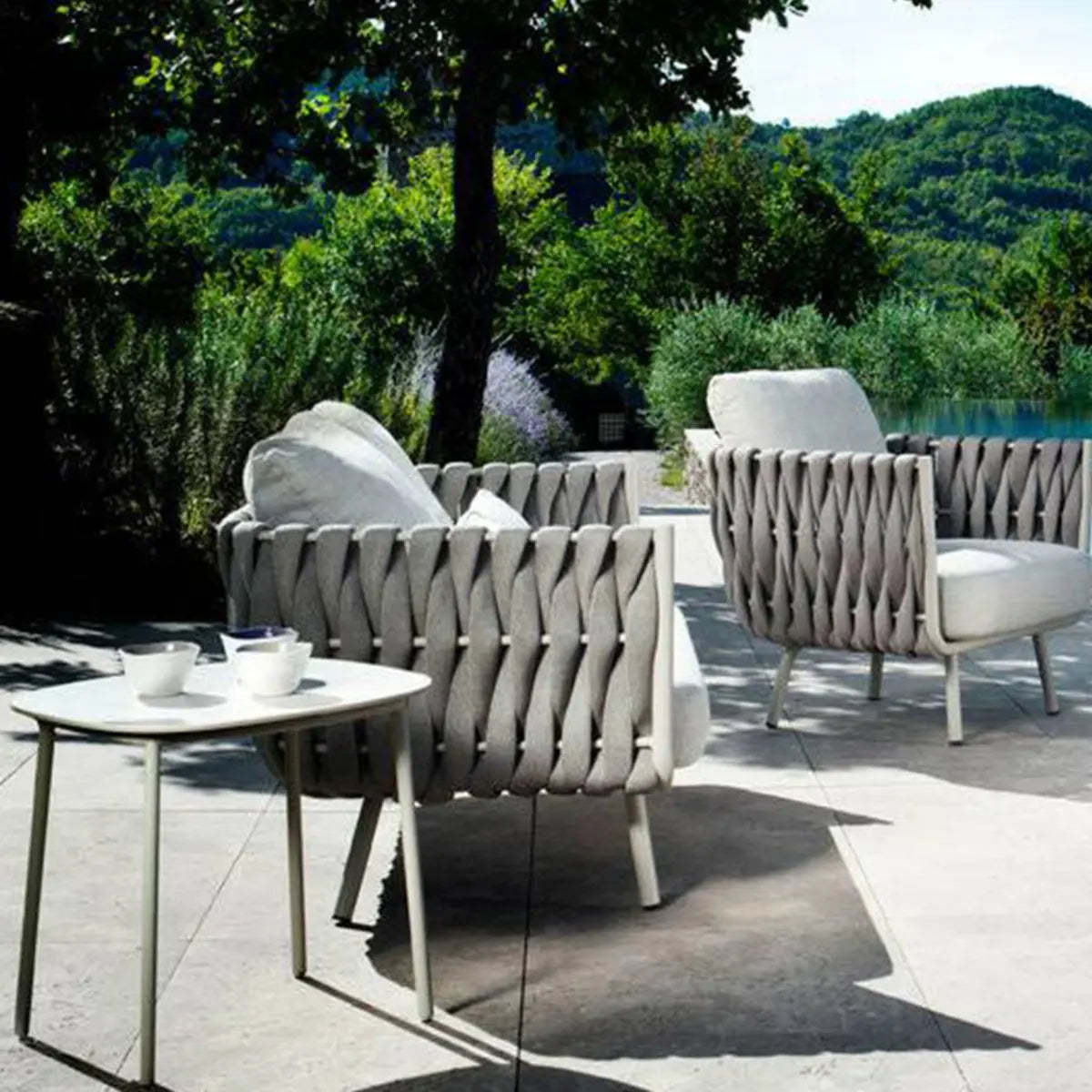 White Waterproof Stone Oval Outdoor Coffee Table