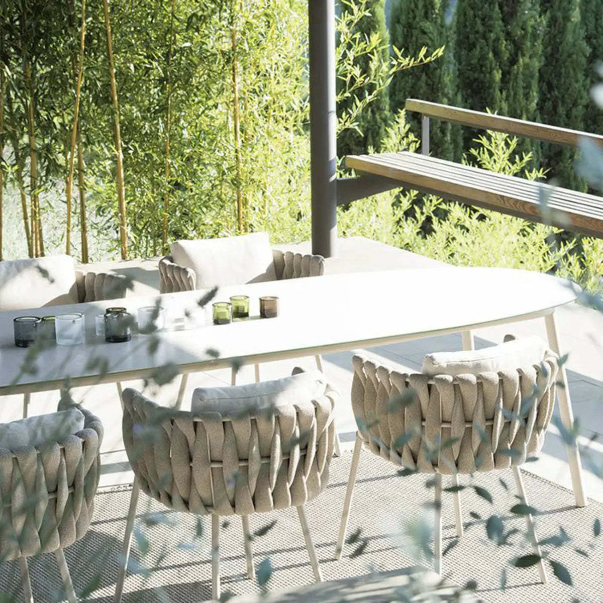 White Waterproof Stone Oval Outdoor Coffee Table