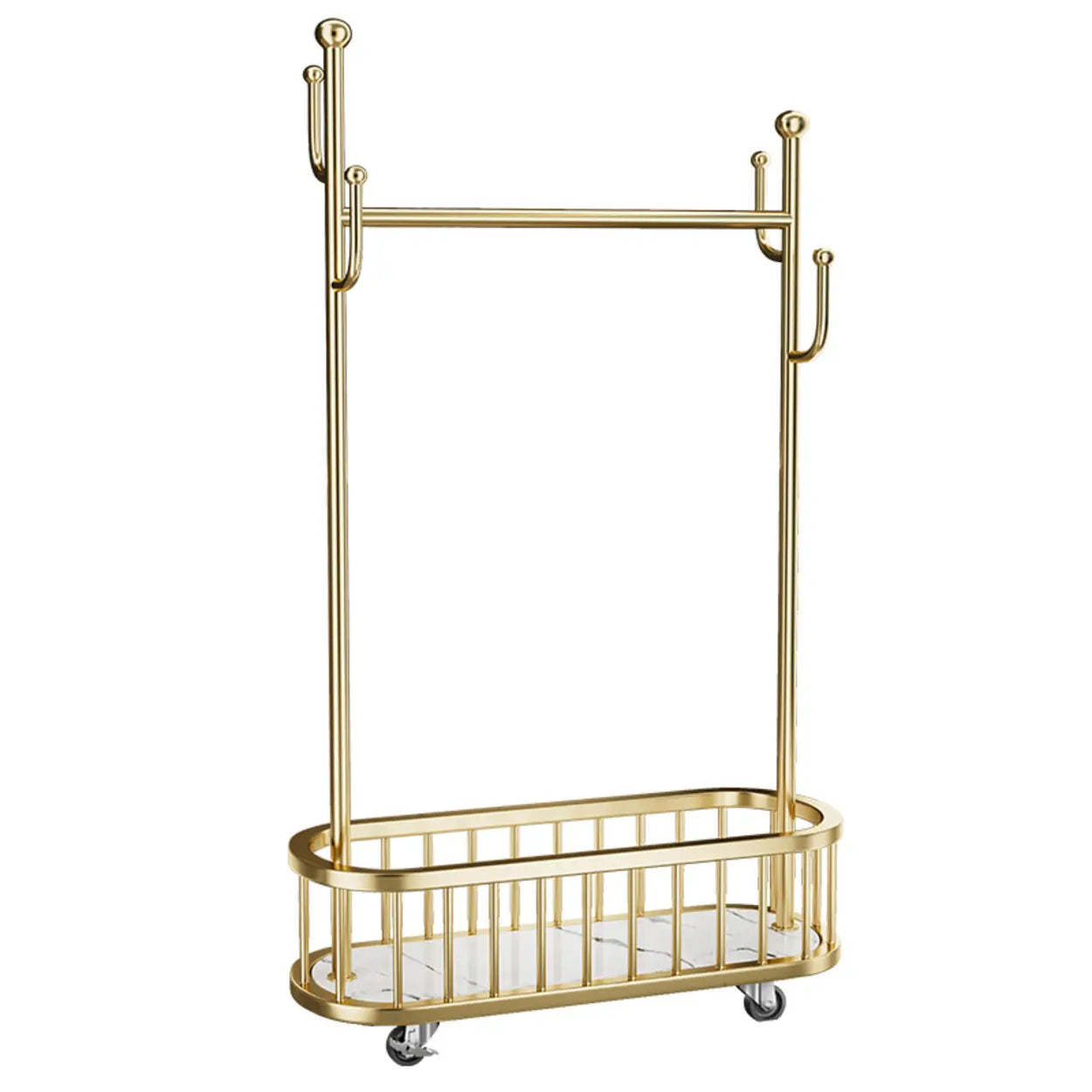 Oval Gold Metal Basket Coat Rack with Hooks