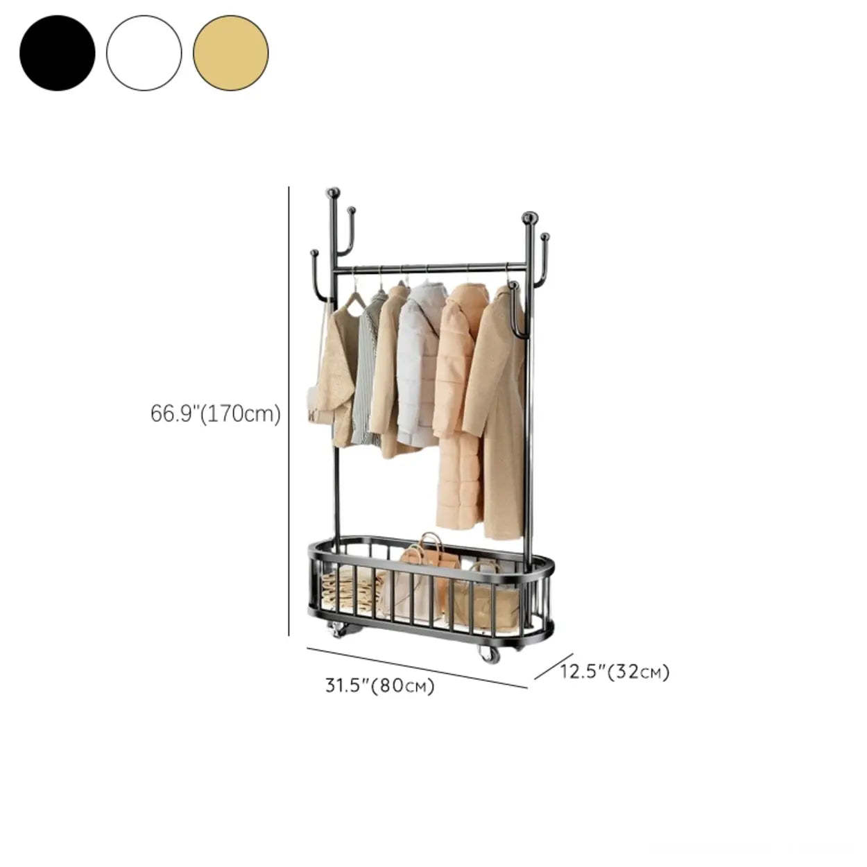 Oval Gold Metal Basket Coat Rack with Hooks