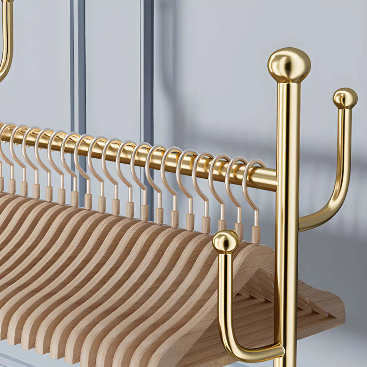 Oval Gold Metal Basket Coat Rack with Hooks — Gold